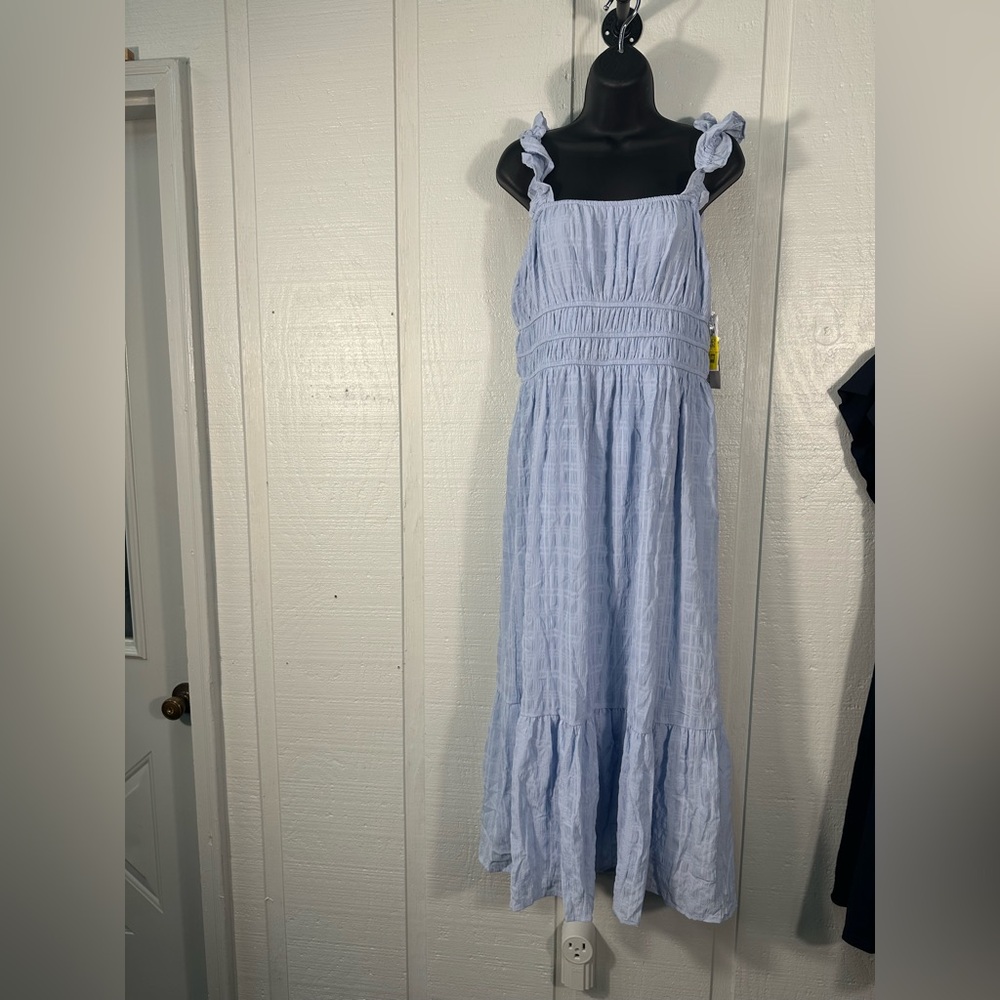 Kingston Grey Women’s Boho Blue Tiered Flutter Sleeve Maxi Dress SZ XL NWT